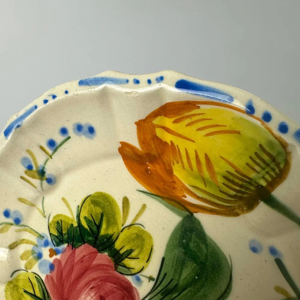 Vintage Italian Hand Painted Floral Plates | 1950s Nove Rose Style | Scalloped